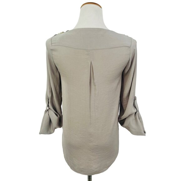 Zara Basic Gray Rolled Sleeves Pyramid Studded Shoulder Blouse - Picture 12 of 15